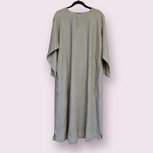 ESKANDAR scoop neck linen dress with pockets